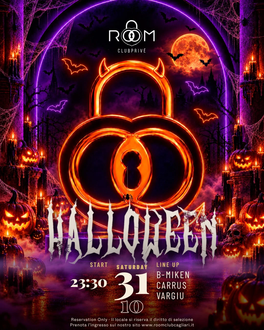 Halloween al ROOM, sabato 31 ottobre, start 23:30, line up B-Miken, Carrus, Vargiu